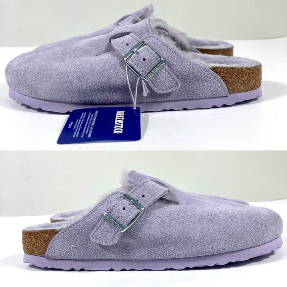 Birkenstock Boston Shearling Suede Clogs Purple Fog - Picture 8 of 17